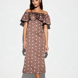 NWT OLDNAVY BROWN POLKA DOT MAXI DRESS The Occasion by OldNavy Ruffle Midi Dress
